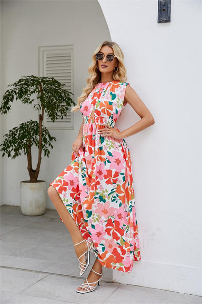 Floral Sleeveless Cut-Out Maxi Dress