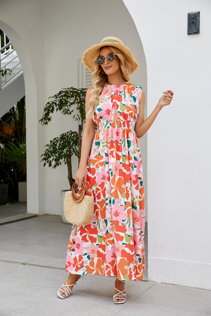 Floral Sleeveless Cut-Out Maxi Dress