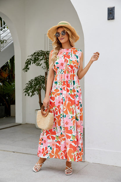 Floral Sleeveless Cut-Out Maxi Dress