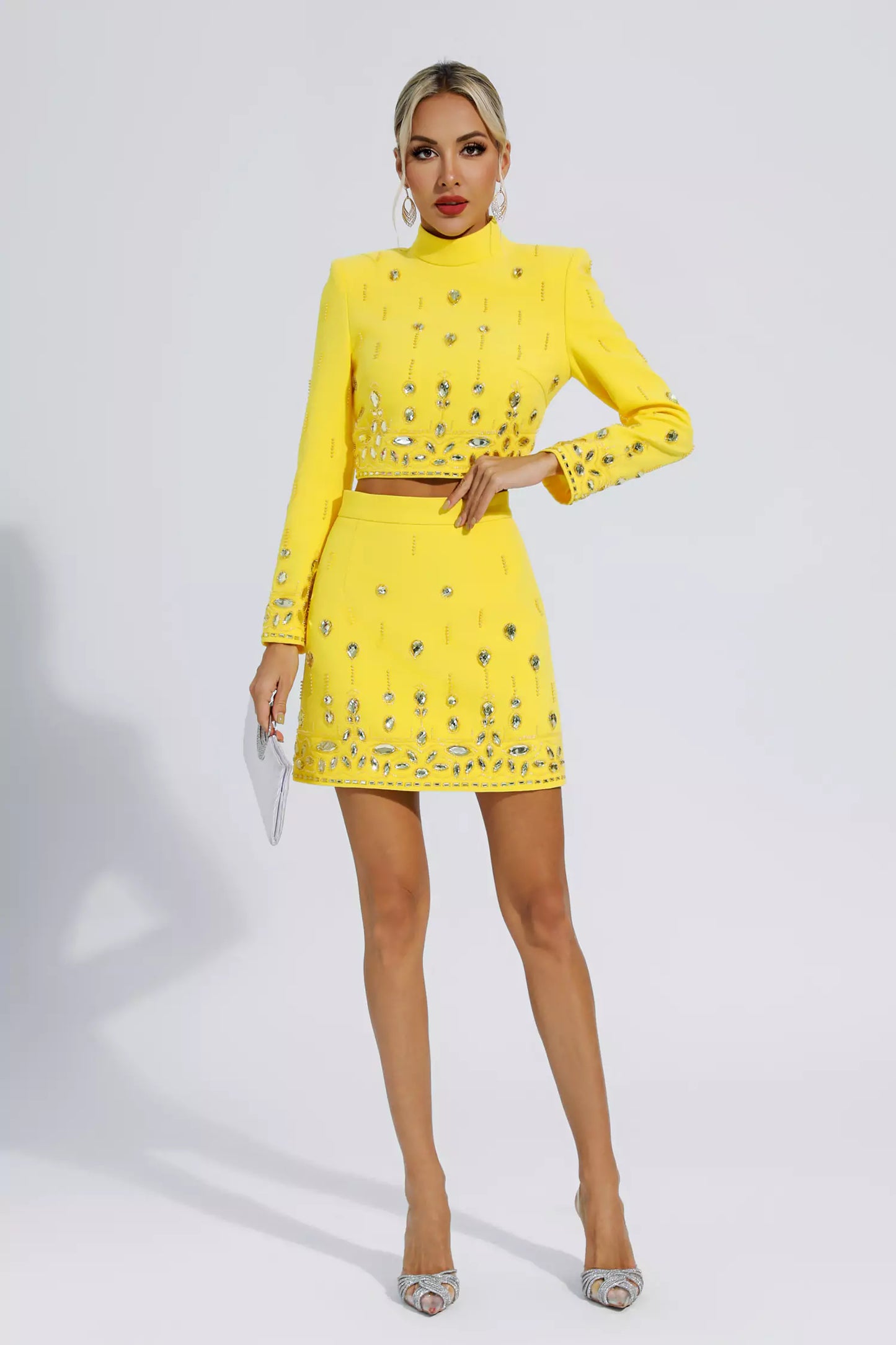 Cecelia Crystal Embellished Set-Yellow