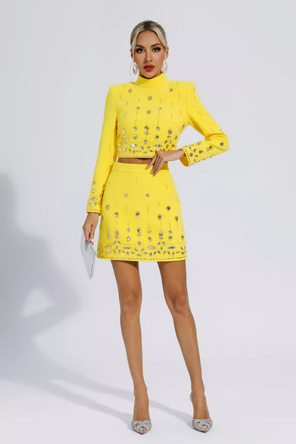 Cecelia Crystal Embellished Set-Yellow