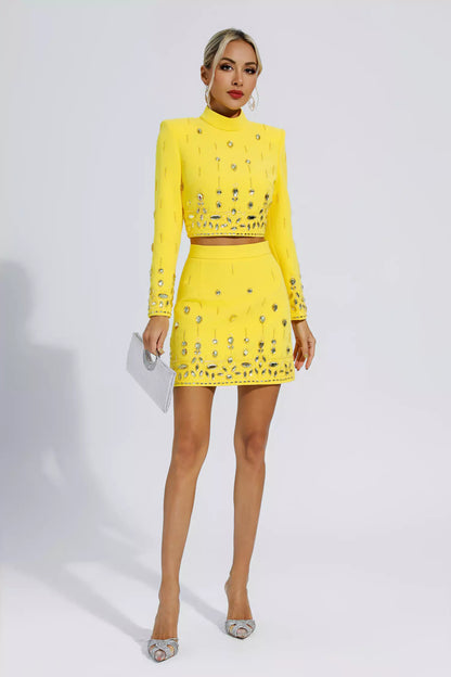 Cecelia Crystal Embellished Set-Yellow