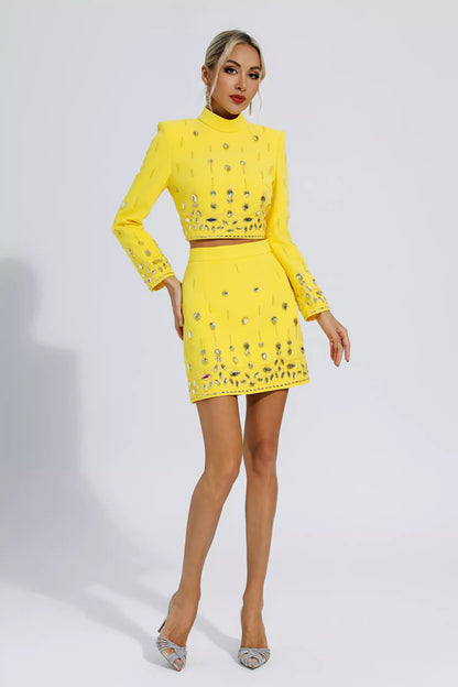 Cecelia Crystal Embellished Set-Yellow