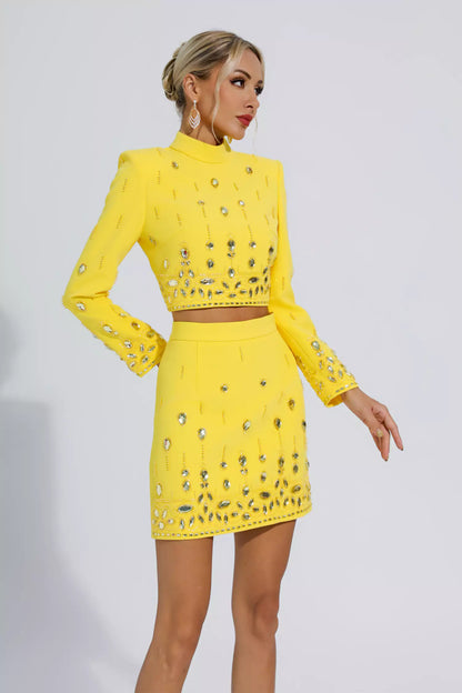 Cecelia Crystal Embellished Set-Yellow