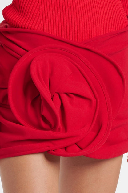 Ceyla Floral Appliqué Skirt - Red