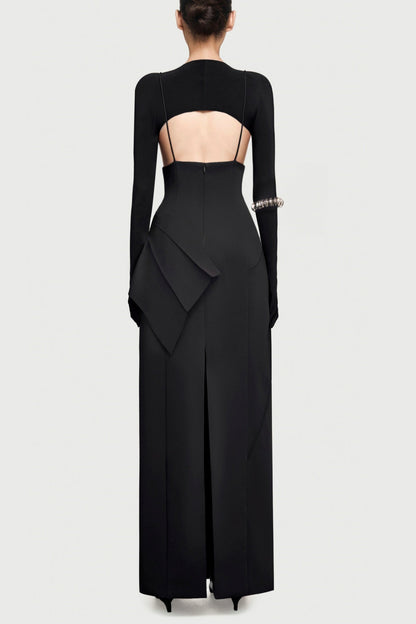 Chapera Asymmetrical Pleat Maxi Dress - Black