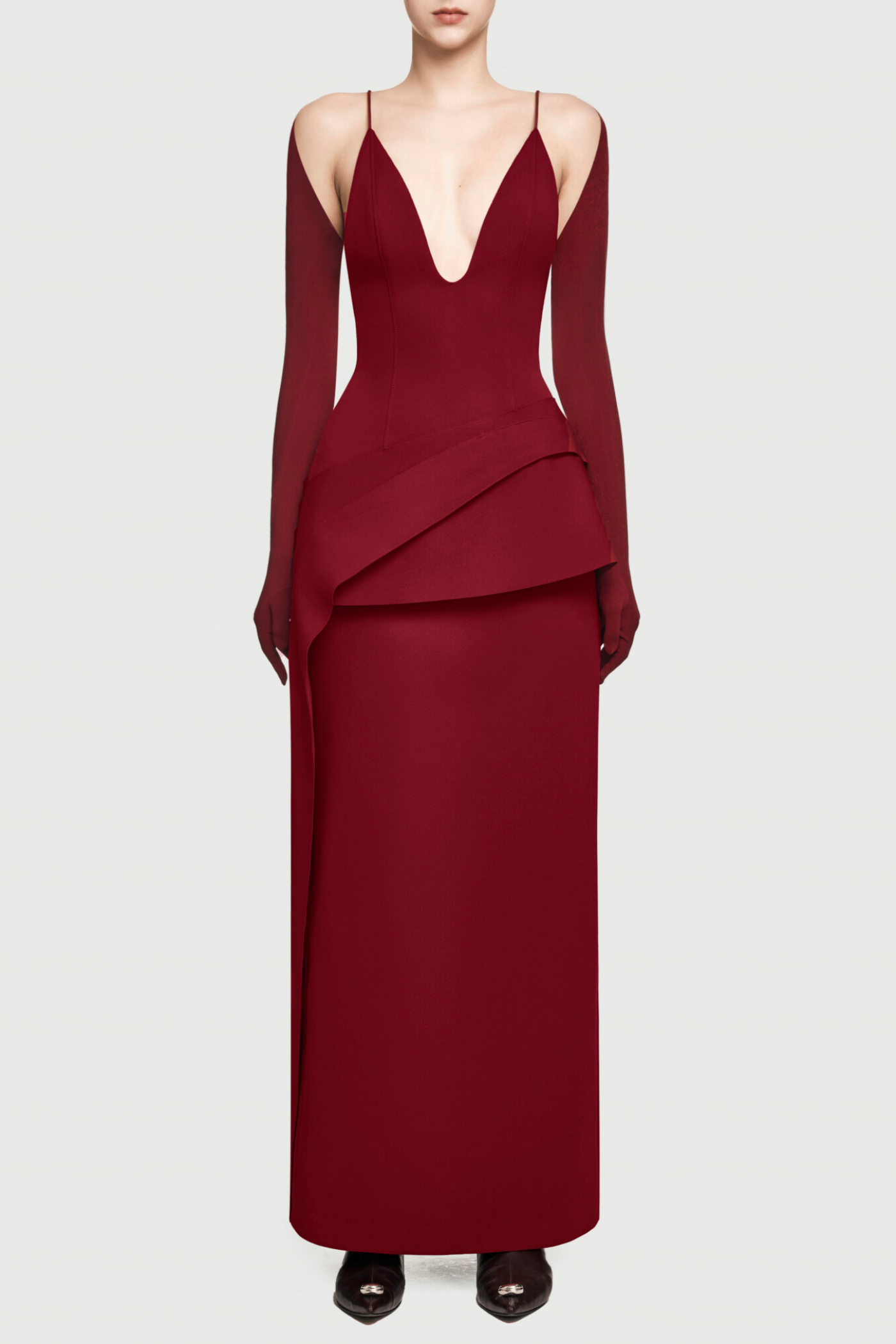 Chapera Asymmetrical Pleat Maxi Dress - Red