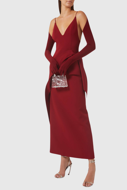 Chapera Asymmetrical Pleat Maxi Dress - Red