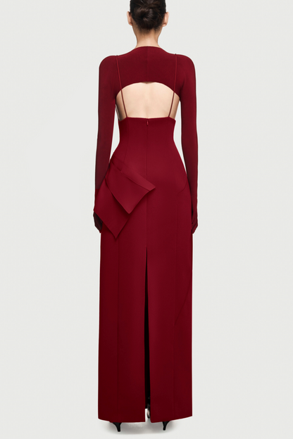 Chapera Asymmetrical Pleat Maxi Dress - Red