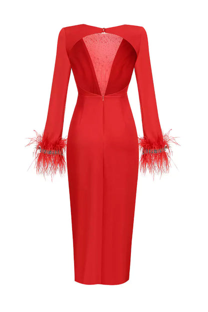 Charlee Red Feather Diamante Dress