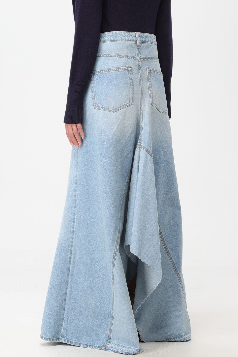 Charlia Paneled Frayed Denim Skirt
