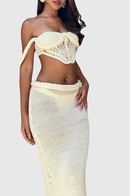 Chaylee Crochet Rope Corset Two Piece Set - Beige