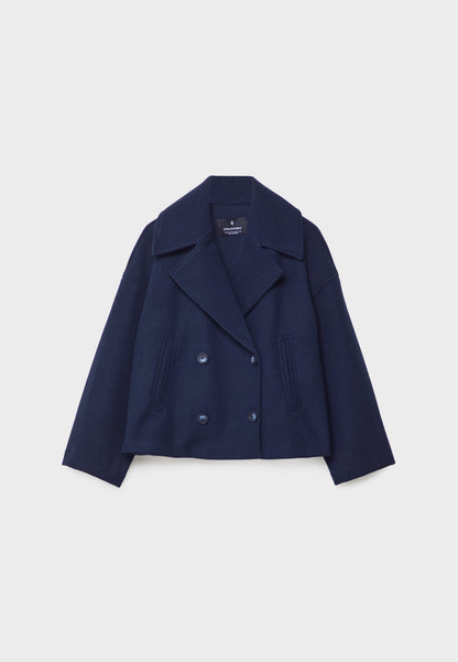 Chic Cropped Double-Breasted Jacket in Luxurious Wool Blend for Elegant Style