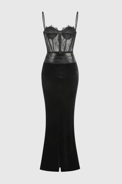 Christena Lace Corset Velvet Maxi Dress