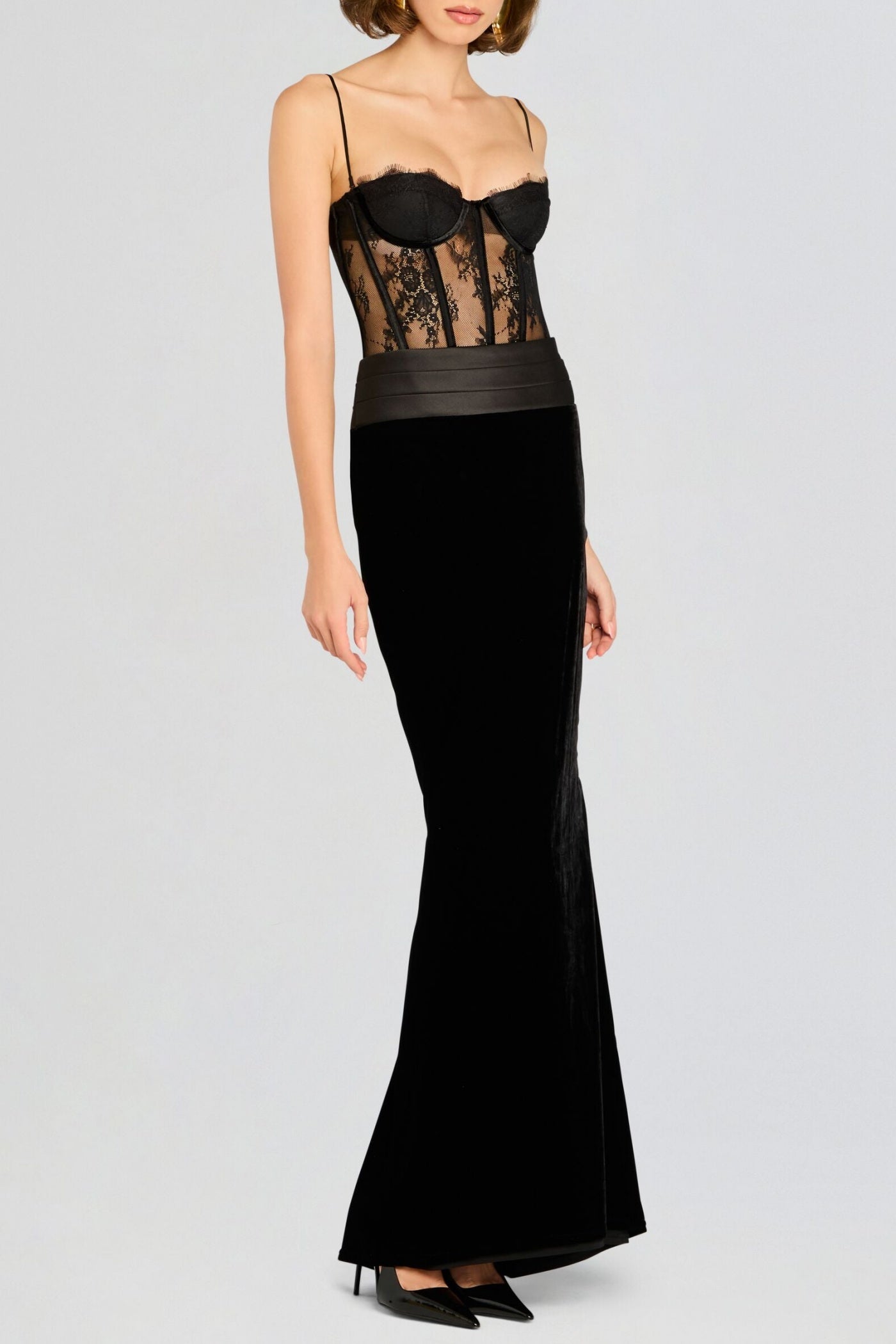Christena Lace Corset Velvet Maxi Dress