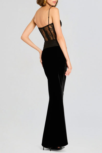 Christena Lace Corset Velvet Maxi Dress