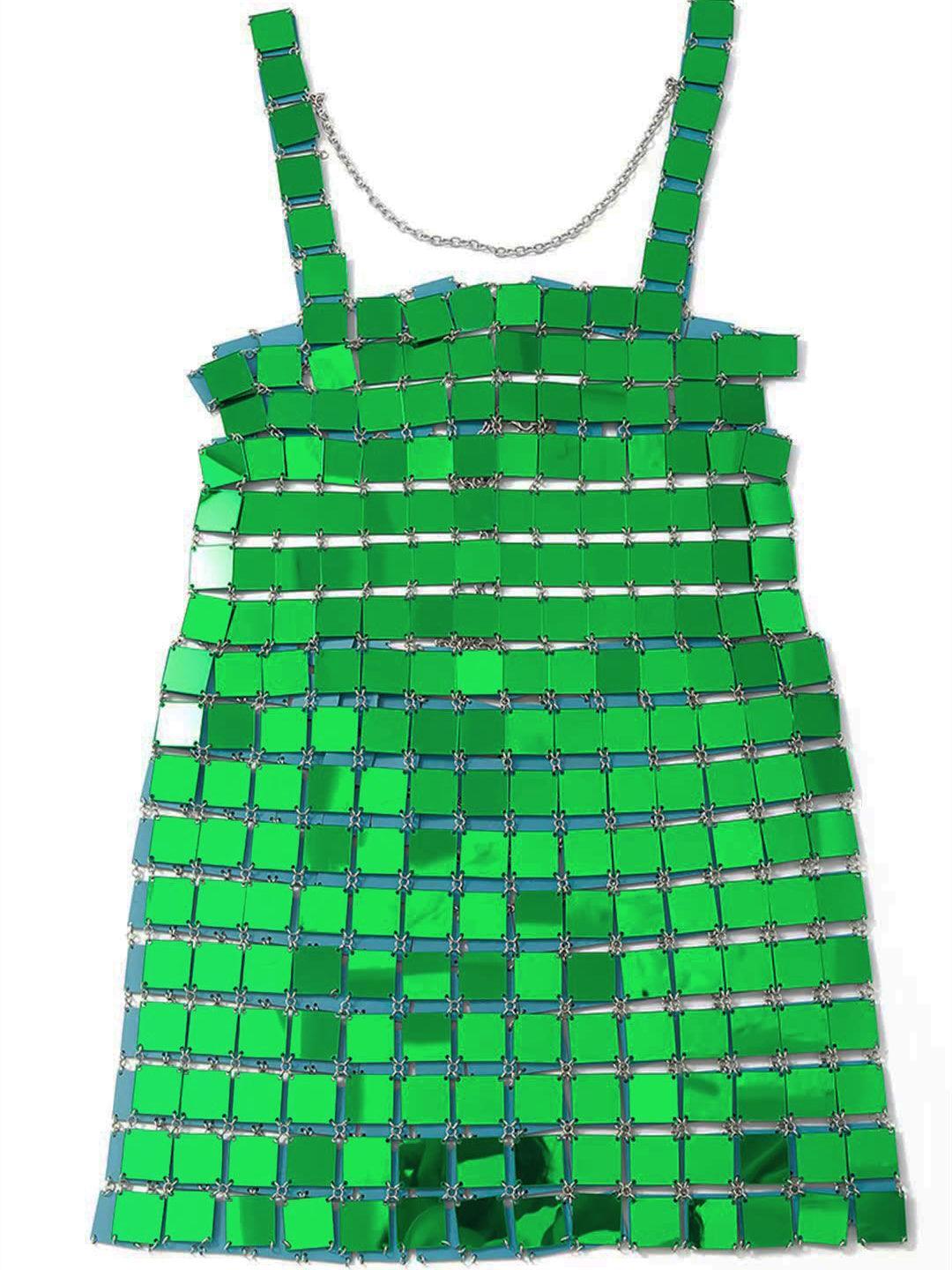 Square Neck Disc Sequin Chainmail Bodycon Mini Dress