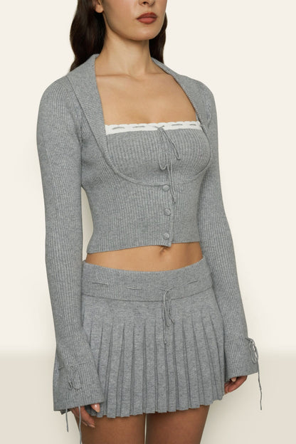 Bowknot Ribbed Three-piece Knitted Set