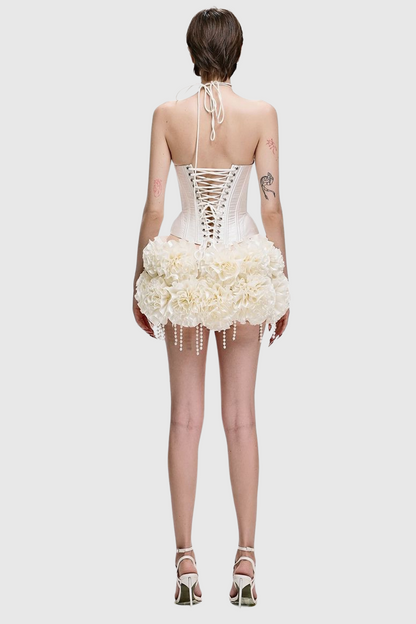 Orsolya Floral Pearl Corset Two Piece Set - Ivory