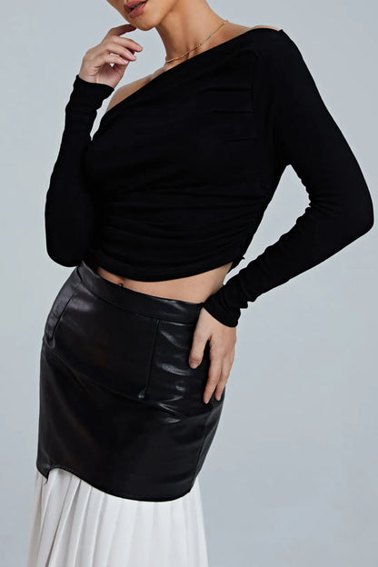 Circe Asymmetric Ruched Long Sleeve Top