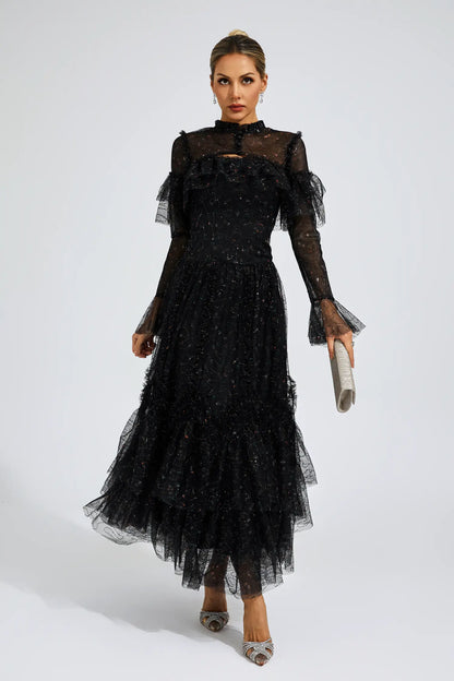 Clapham Black Mesh Floral Dress