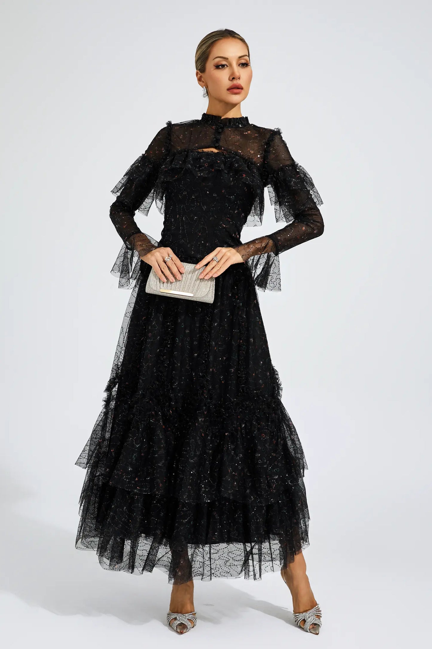 Clapham Black Mesh Floral Dress
