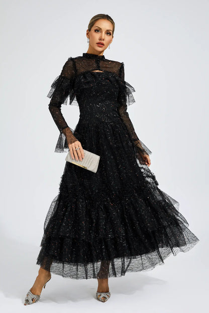 Clapham Black Mesh Floral Dress