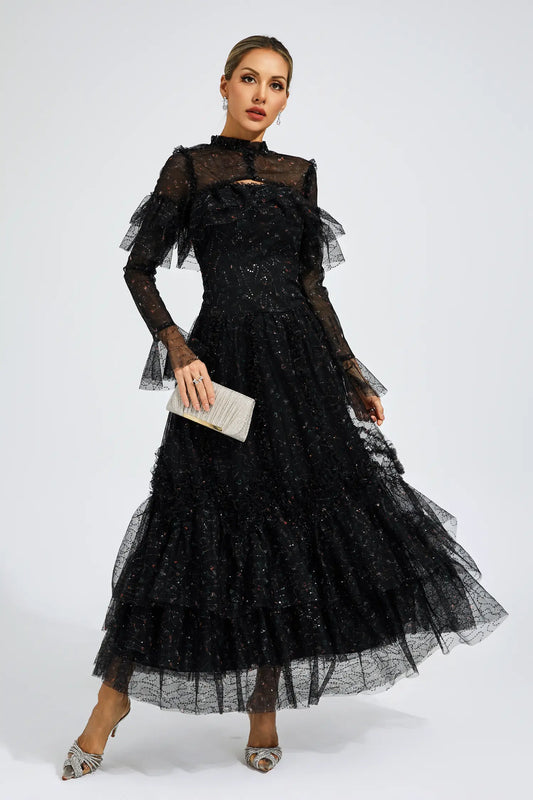 Clapham Black Mesh Floral Dress
