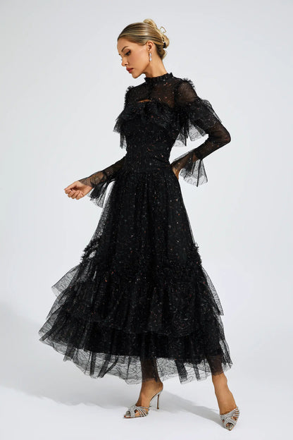 Clapham Black Mesh Floral Dress