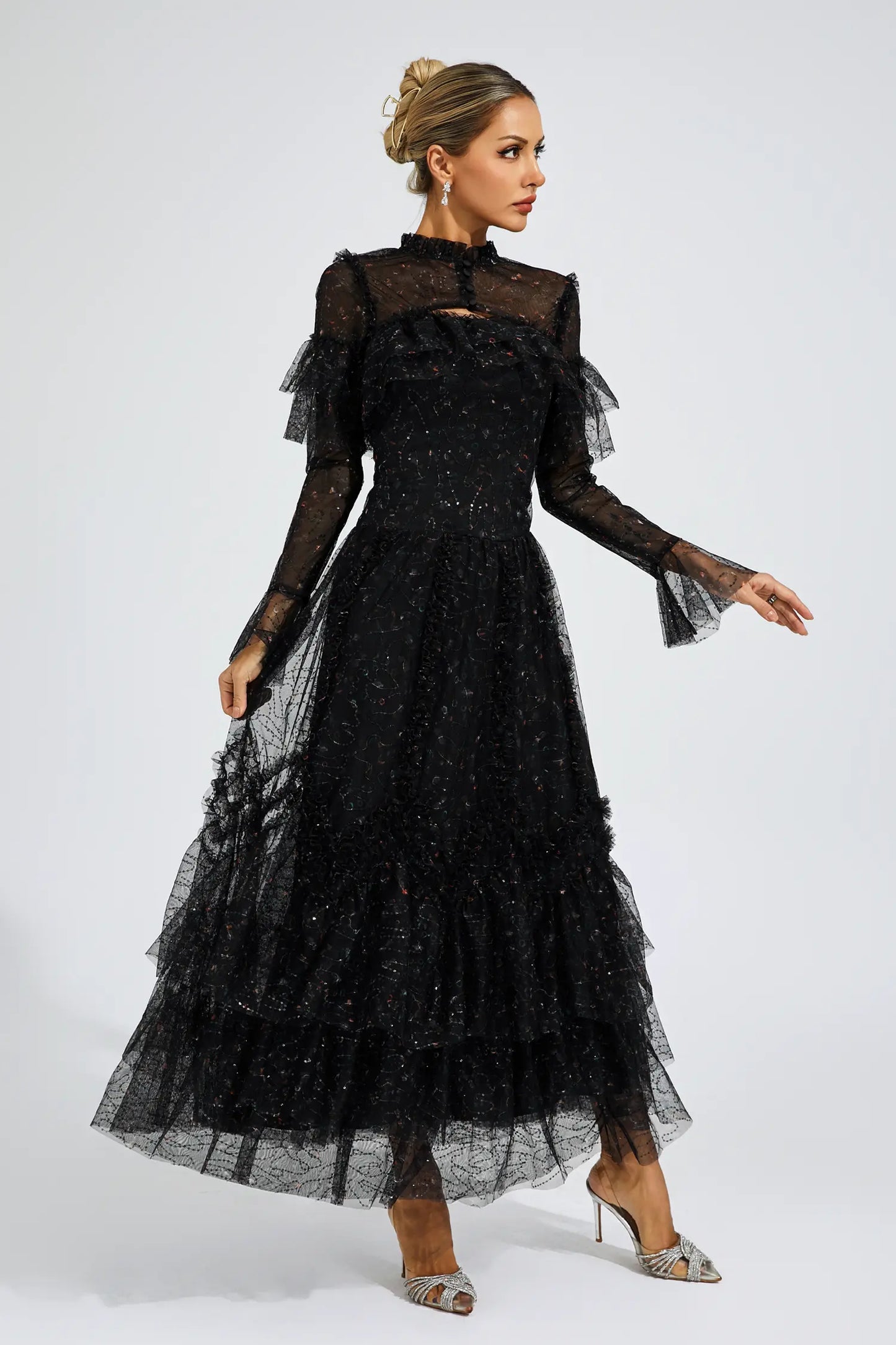 Clapham Black Mesh Floral Dress
