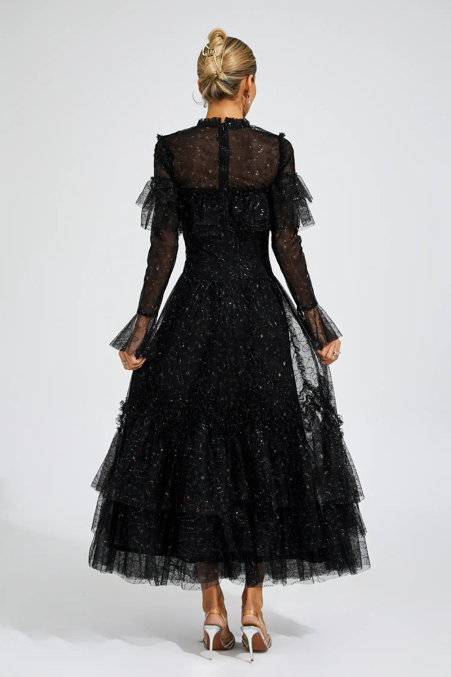 Clapham Black Mesh Floral Dress