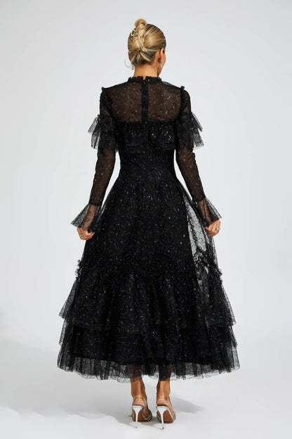 Clapham Black Mesh Floral Dress