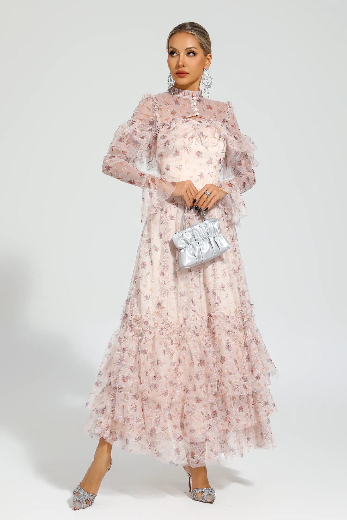 Clapham Pink Mesh Floral Dress