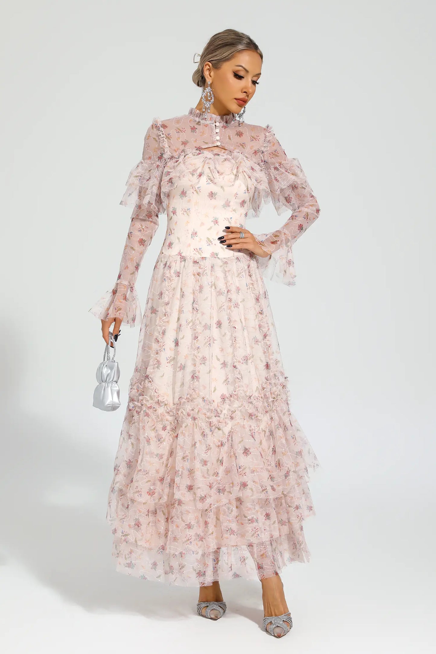 Clapham Pink Mesh Floral Dress