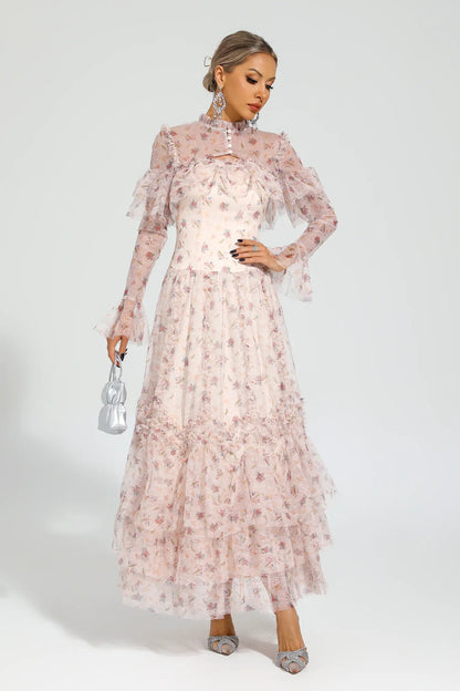 Clapham Pink Mesh Floral Dress