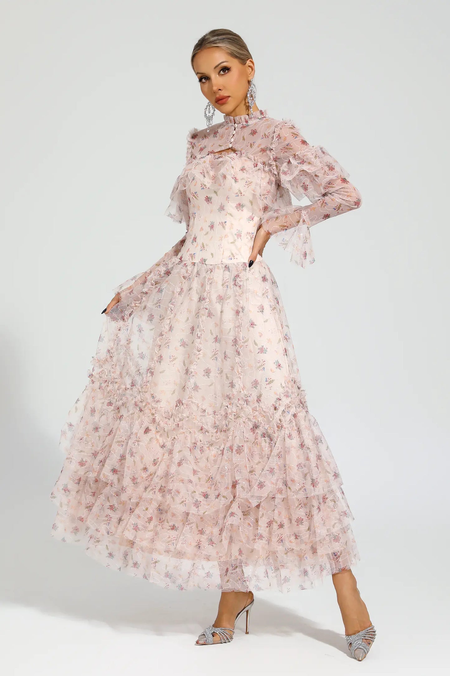 Clapham Pink Mesh Floral Dress