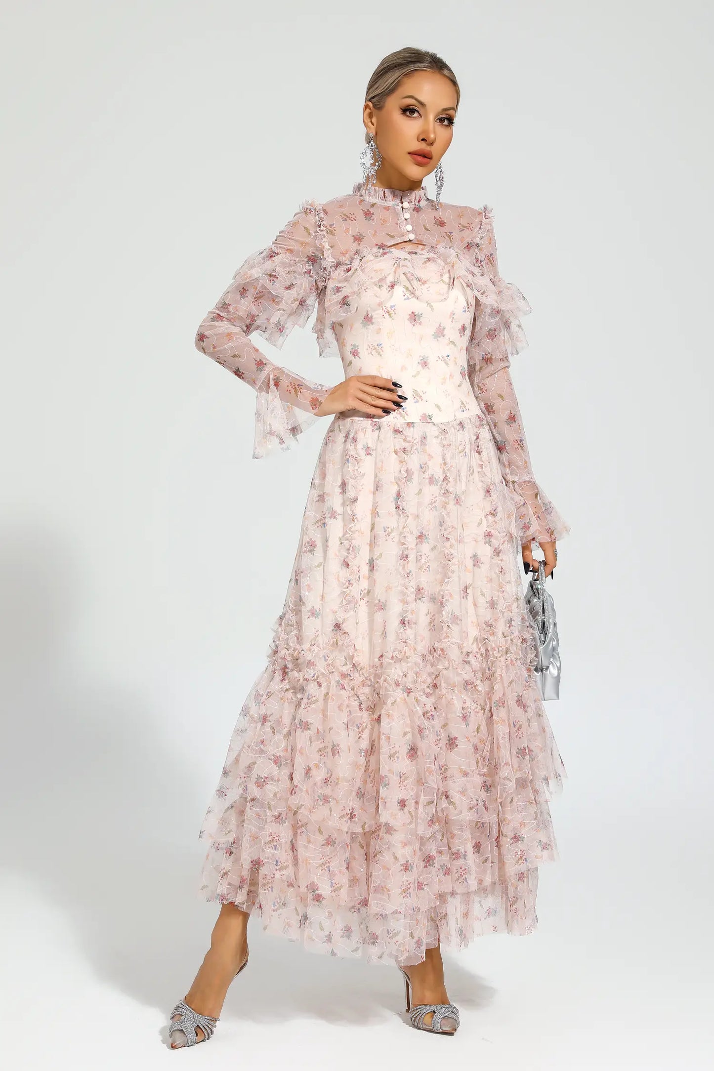 Clapham Pink Mesh Floral Dress