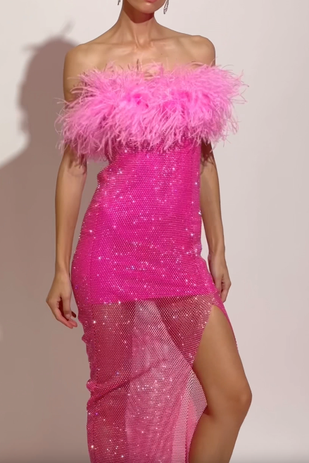 Clara Feather Diamante Midi Bandage Dress