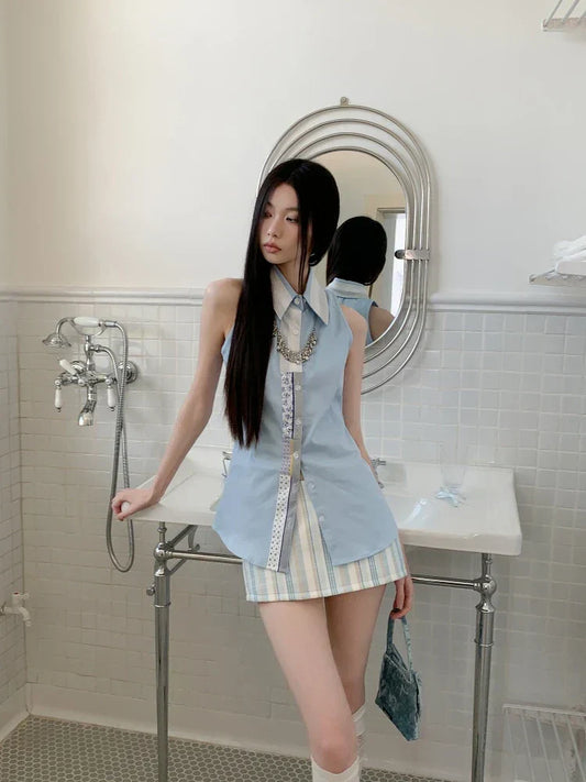 Classic Collar Sleeveless Shirt