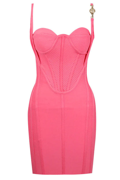 Ribbed Bandage Bustier Metal Hardware Strap Bodycon Mini Dress
