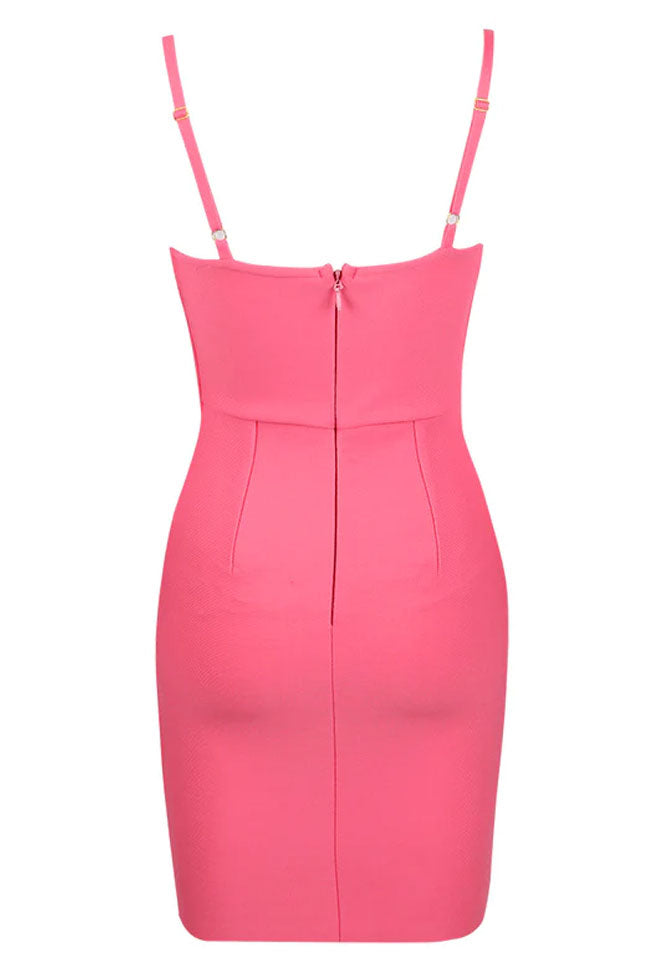 Ribbed Bandage Bustier Metal Hardware Strap Bodycon Mini Dress