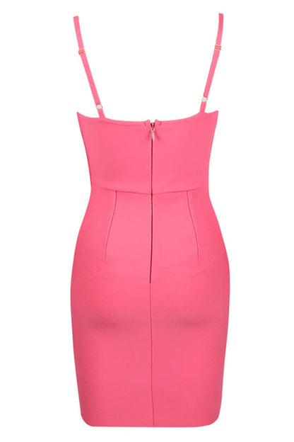Ribbed Bandage Bustier Metal Hardware Strap Bodycon Mini Dress