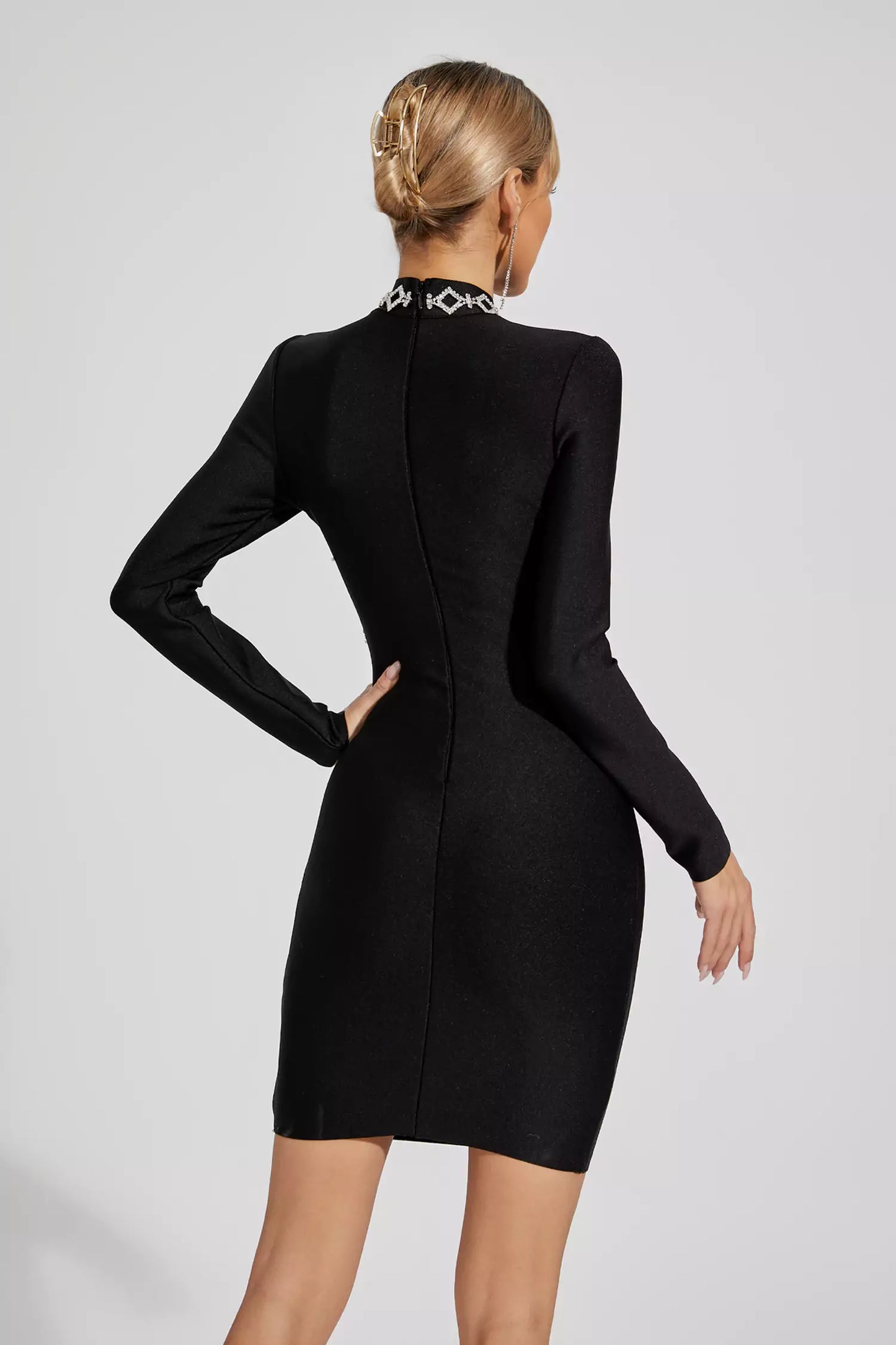 Clover Black Embellished Mesh Bandage Dress