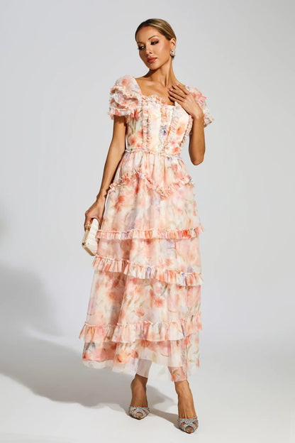 Clyde Pink Ruched Floral Dress