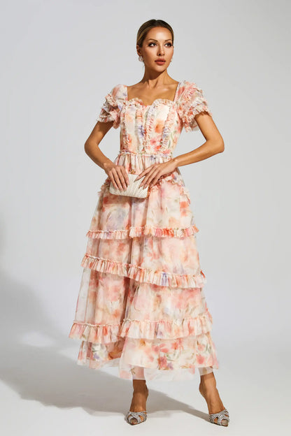Clyde Pink Ruched Floral Dress