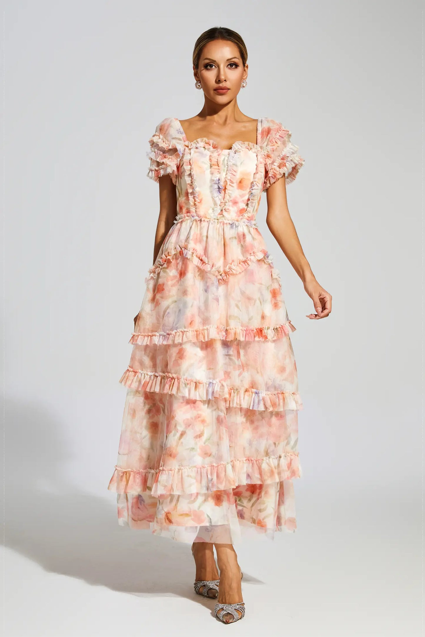 Clyde Pink Ruched Floral Dress