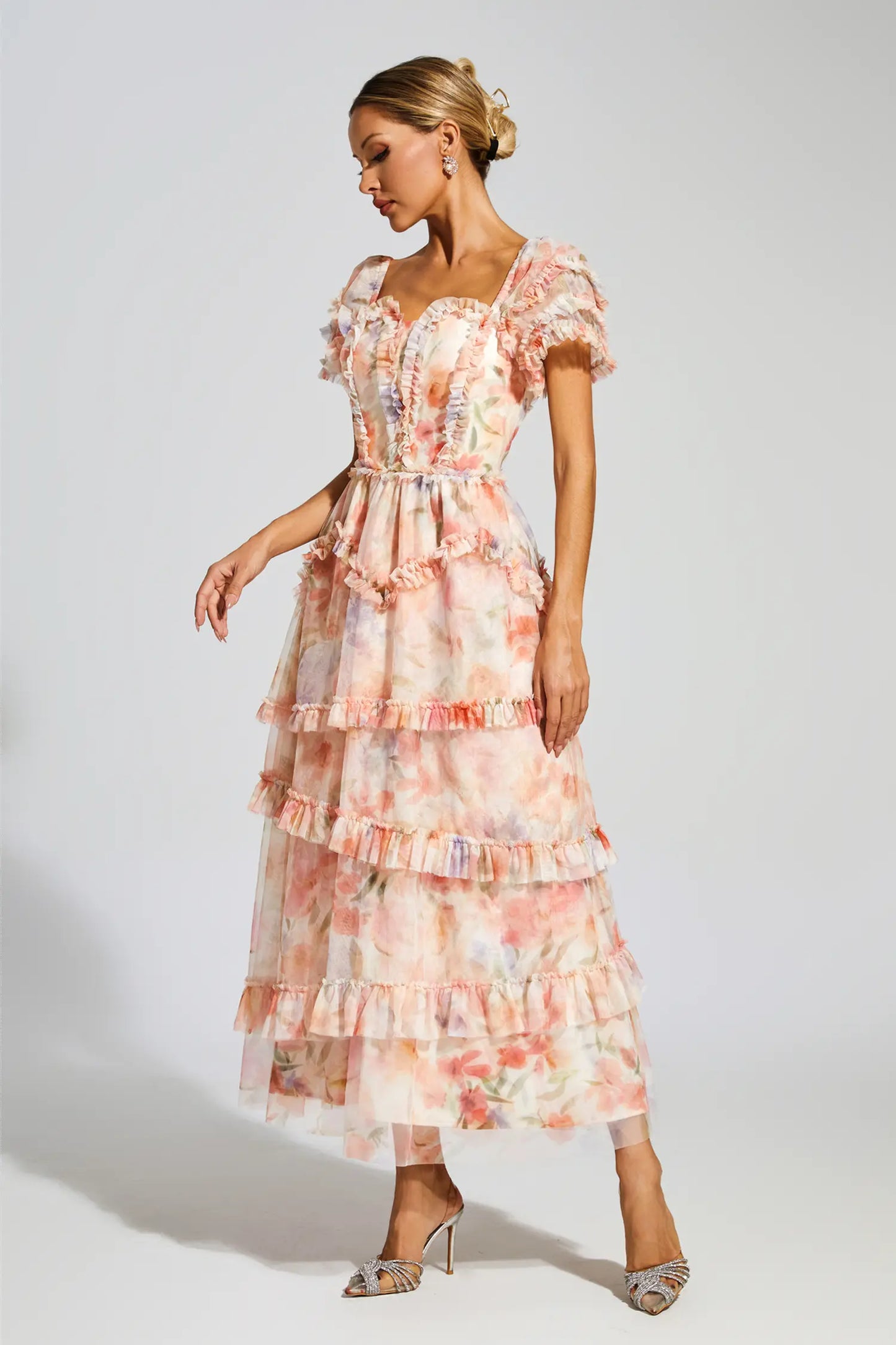 Clyde Pink Ruched Floral Dress