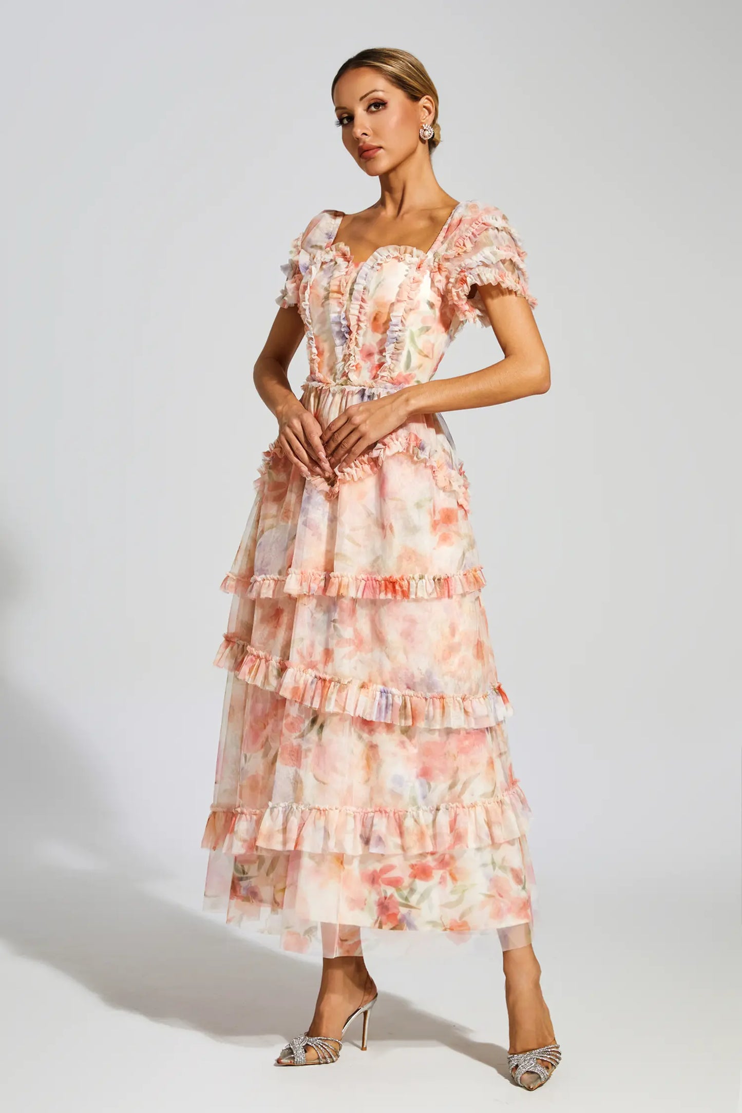 Clyde Pink Ruched Floral Dress