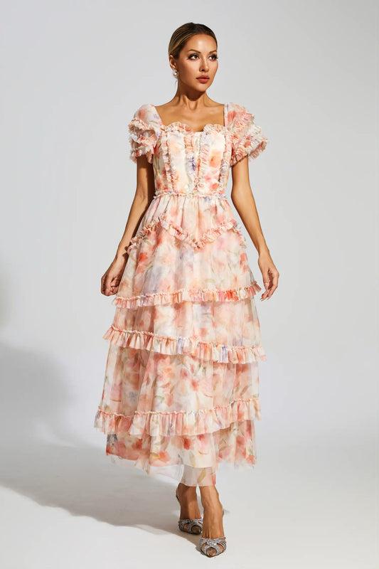 Clyde Pink Ruched Floral Dress