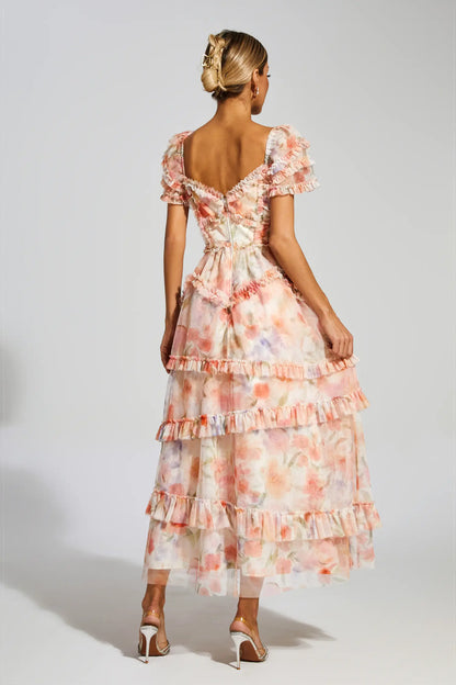 Clyde Pink Ruched Floral Dress